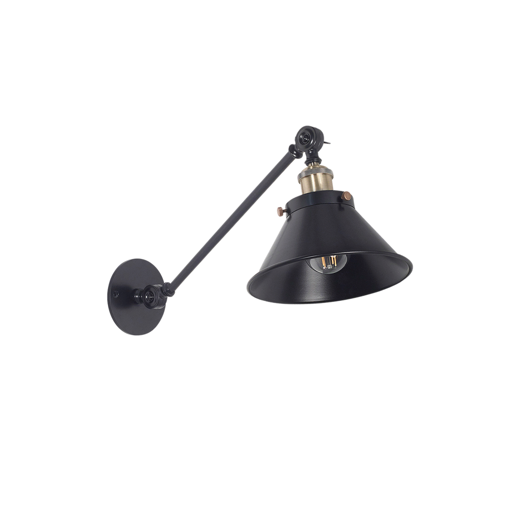 Vintage Aplique de Pared Acero 1 Brazo Movil Di.20Cm 1L E27 Negro/Bronce