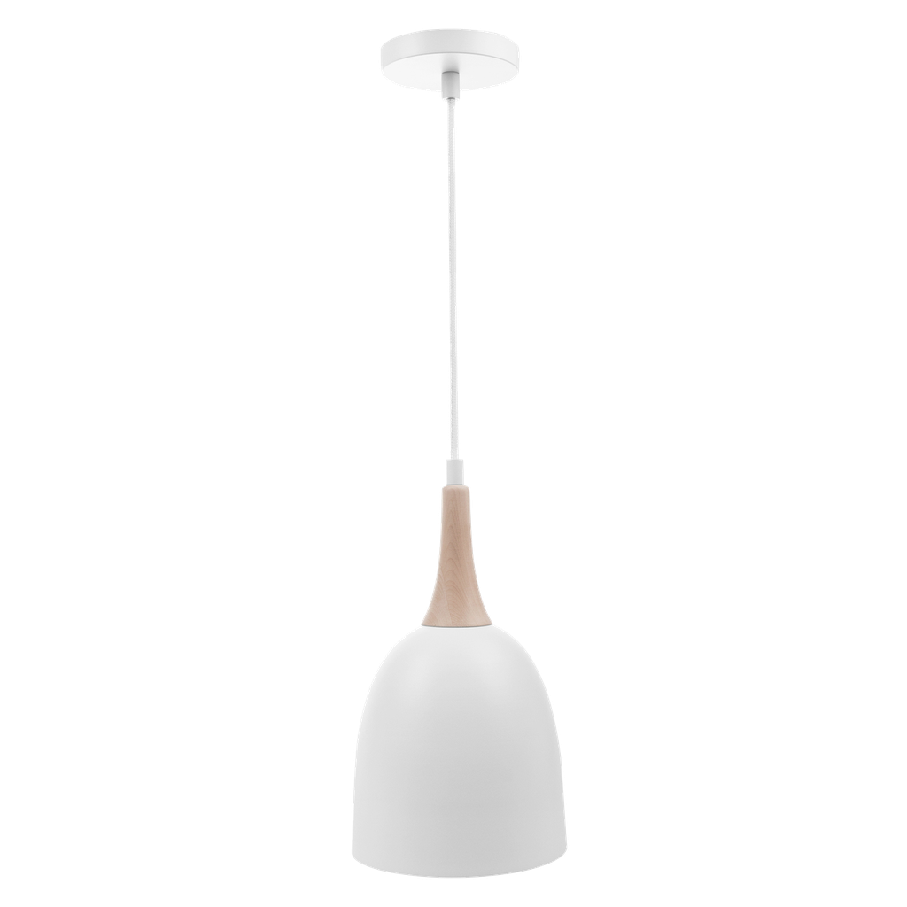 Nordik Wok Colgante 1 Luz E27 Di.23cm Blanco/Madera Natural