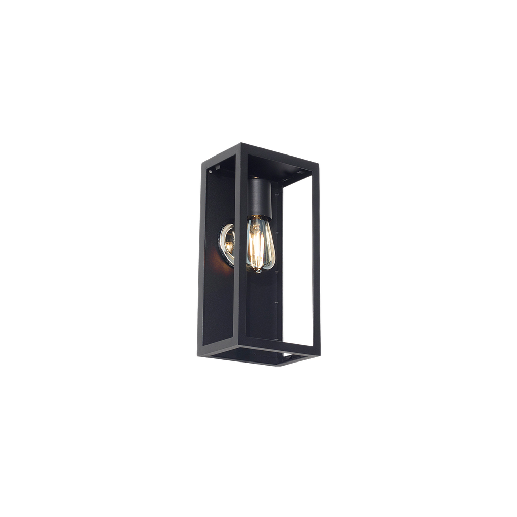 Medio Farol Recto Aplique Pared Hierro Vidrio Traslucido 1 Luz E27 21xh.35cm Negro