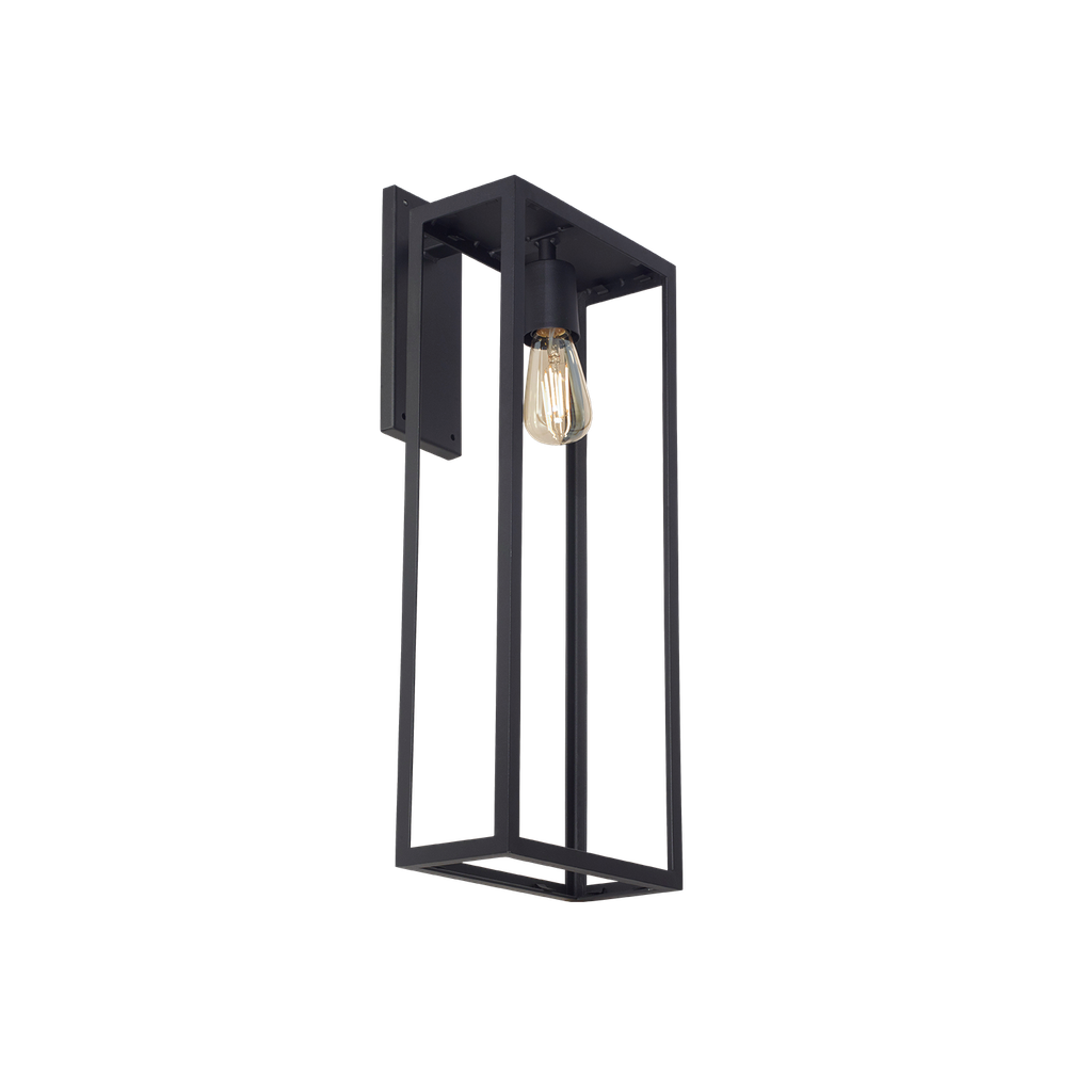 Medio Farol Recto Aplique Pared Hierro Vidrio Traslucido 1 Luz E27 17xh.45cm Negro