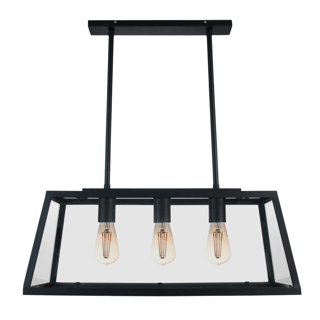 Farol Colgante Barral Hierro Vidrio Traslucido 3 Luces E27 L.70xh.30cm Negro