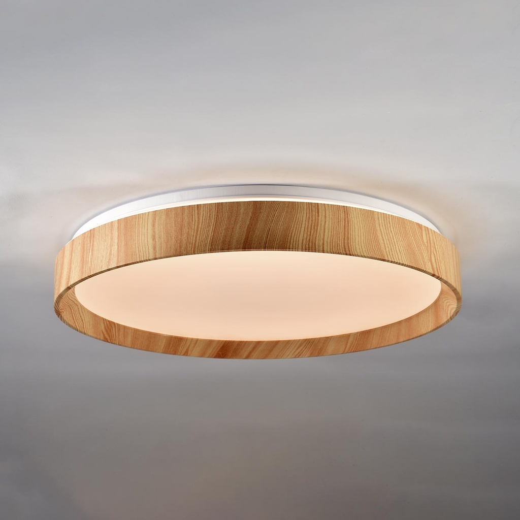 Bore Plafon Circular 50Cm Led 32W 3000-6500K Ip20 220v Dimerizable C/C.Remoto Blanco-Madera Blanco