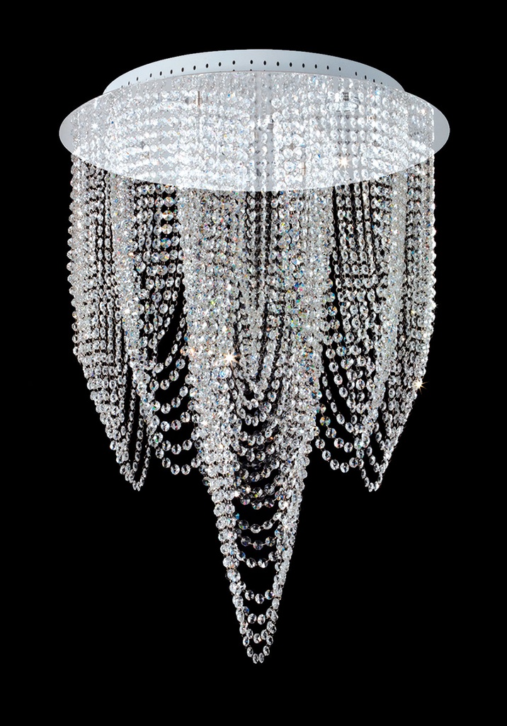 Paris 10 Plafon Colgante Cristal 10 Luces Led Gu10 Par16 H.85cm Base Redonda 62cm Cromo