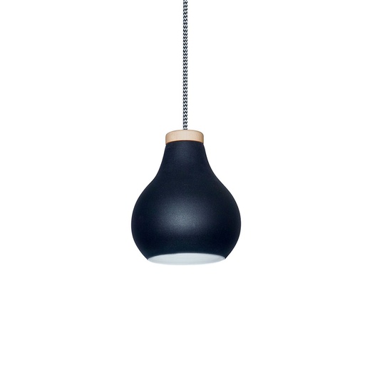 [CO7650-01 NG] Mari Colgante Metal/Madera 1L E27 Negro C/Cable Textil 