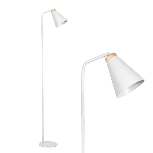 [LP8150-01 BLPD] Nordik Lampara de Pie Metal/Madera Movil 1L E27 h.150cm Blanco 