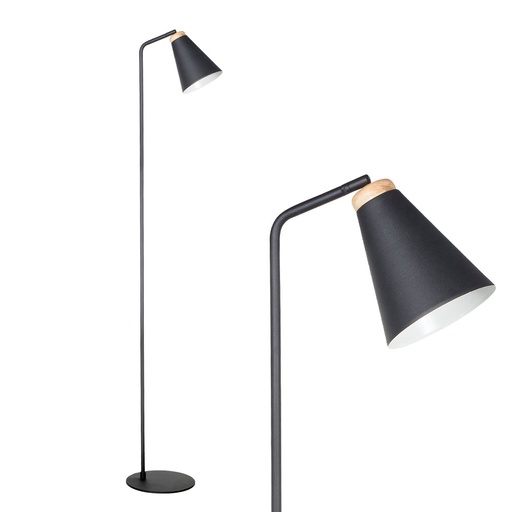 [LP8150-01 NGMD] Nordik Lampara de Pie Metal/Madera Movil 1L E27 h.150cm Negro 