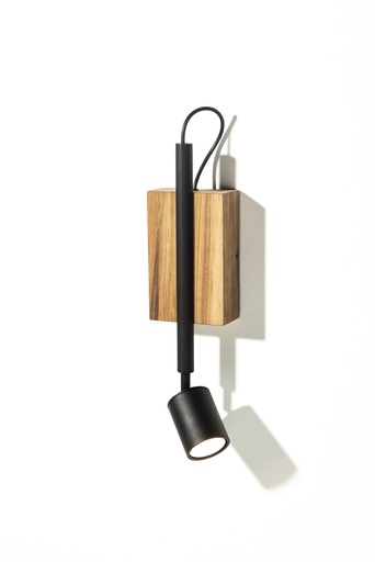 [LS-ND] L Simple Aplique Madera C/1 Spot Movil Par16 Led 6W 2700k Dimeriz C/Dimer-Cable-Ficha Negro Mate