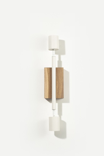 [LD-B] L Doble Aplique Madera Natural C/2 Spots Movil Par16 Led 6W 2700k Blanco Mate