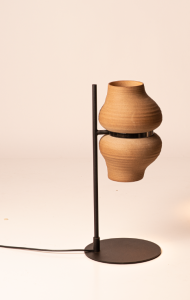 [N4TP] Nudo de Mesa Cerámica H.48Cm 2xPar16 6W 2700k Led Tierra + Peltre Brillante + Pie Negro