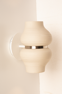 [N6MN] Nudo Aplique Cerámica H.28Cm 2xPar16 6W 2700k Led Marfil + Niquel Mate + Pie Negro