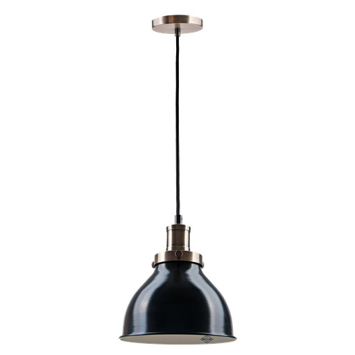 [CO 192 N] Vintage Colgante Di.20Cm 1L E27 Negro C/Detalle Bronce 