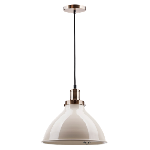 [CO 260 C] Vintage Colgante Di.26Cm 1L E27 Crema C/Detalle Bronce 