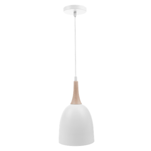[CON 230 B] Nordik Wok Colgante 1 Luz E27 Di.23cm Blanco/Madera Natural