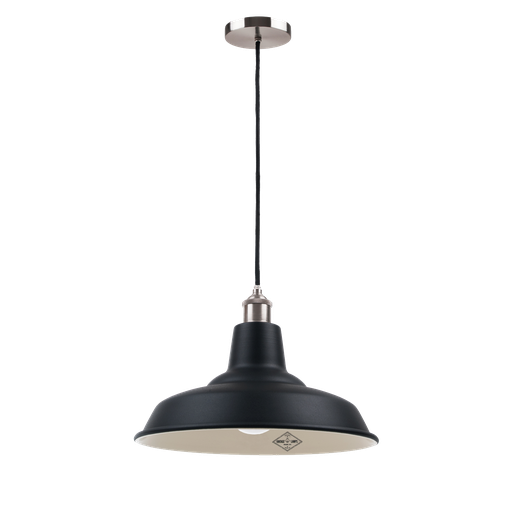 [C 350N] Galponero Colgante Acero 1 Luz E27 Di.35cm Negro/Crema Detalles Bronce