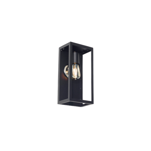 [M 302] Medio Farol Recto Aplique Pared Hierro Vidrio Traslucido 1 Luz E27 21xh.35cm Negro