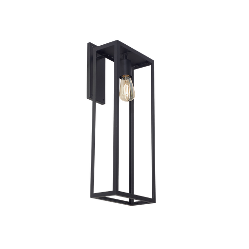 [F 301] Medio Farol Recto Aplique Pared Hierro Vidrio Traslucido 1 Luz E27 22xh.60cm Negro