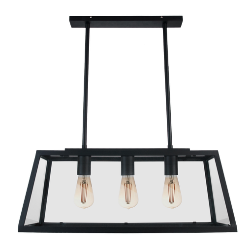 [CO 603 N] Farol Colgante Barral Hierro Vidrio Traslucido 3 Luces E27 L.70xh.30cm Negro