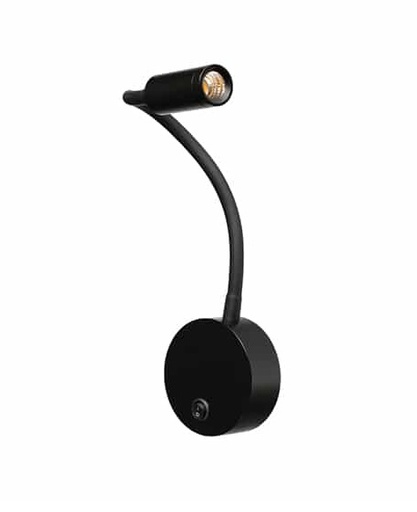 [VK-WALLER-NG-3000] Waller Aplique Cama Flexible C/Interruptor Led 3W 3000k 220v Ip20 Negro