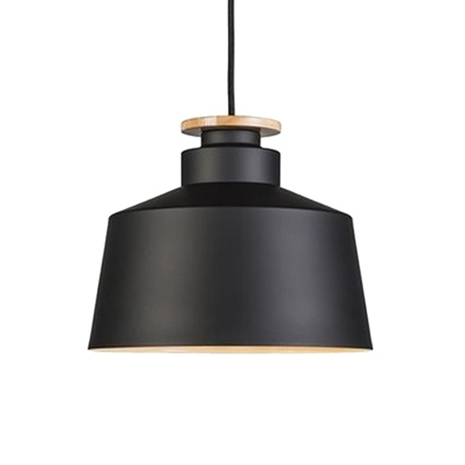 [3391] Zarek Colgante Aluminio/Madera 1 Luz E27 220v Di.30xh.24Cm Negro Mate