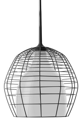 [CAGE GRANDE] Cage Grande Colgante Vidrio 1 Luz E27 220v Di.46cm Blanco/Negro