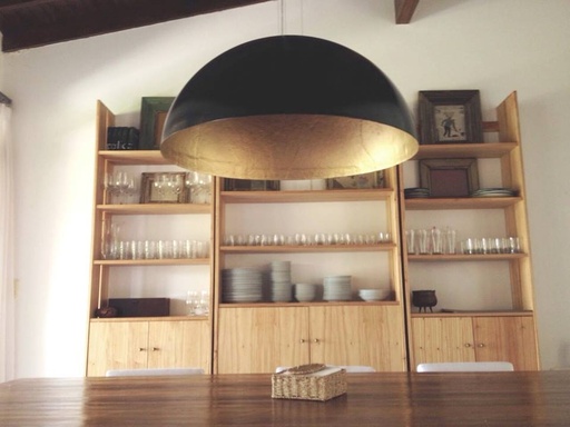 [FO706M1 Ng/Do] Domo Campana Resina Di:70X40Cm 1XE27 40W Negro Interior Dorado