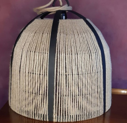 [DOMO 60 NG] Domo Colgante Hierro y Yute Di.60Cm 1L E27 C/Floron y Cadena Negro