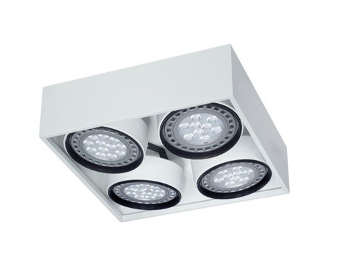 [1706.01] Box Plafon Cuadrado Movil 4Luces AR111 GU10 286x286mm Blanco Texturado